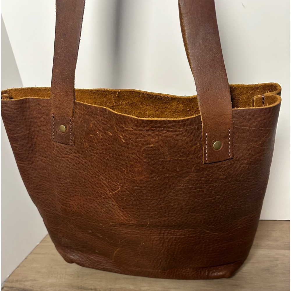 Tucker & Bloom Brown Distressed Bison Tote Bag Handmade - Picture 5 of 12